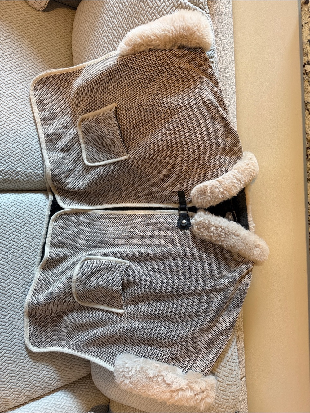 Vince Camuto Faux-Shearling Cape in Beige and Black